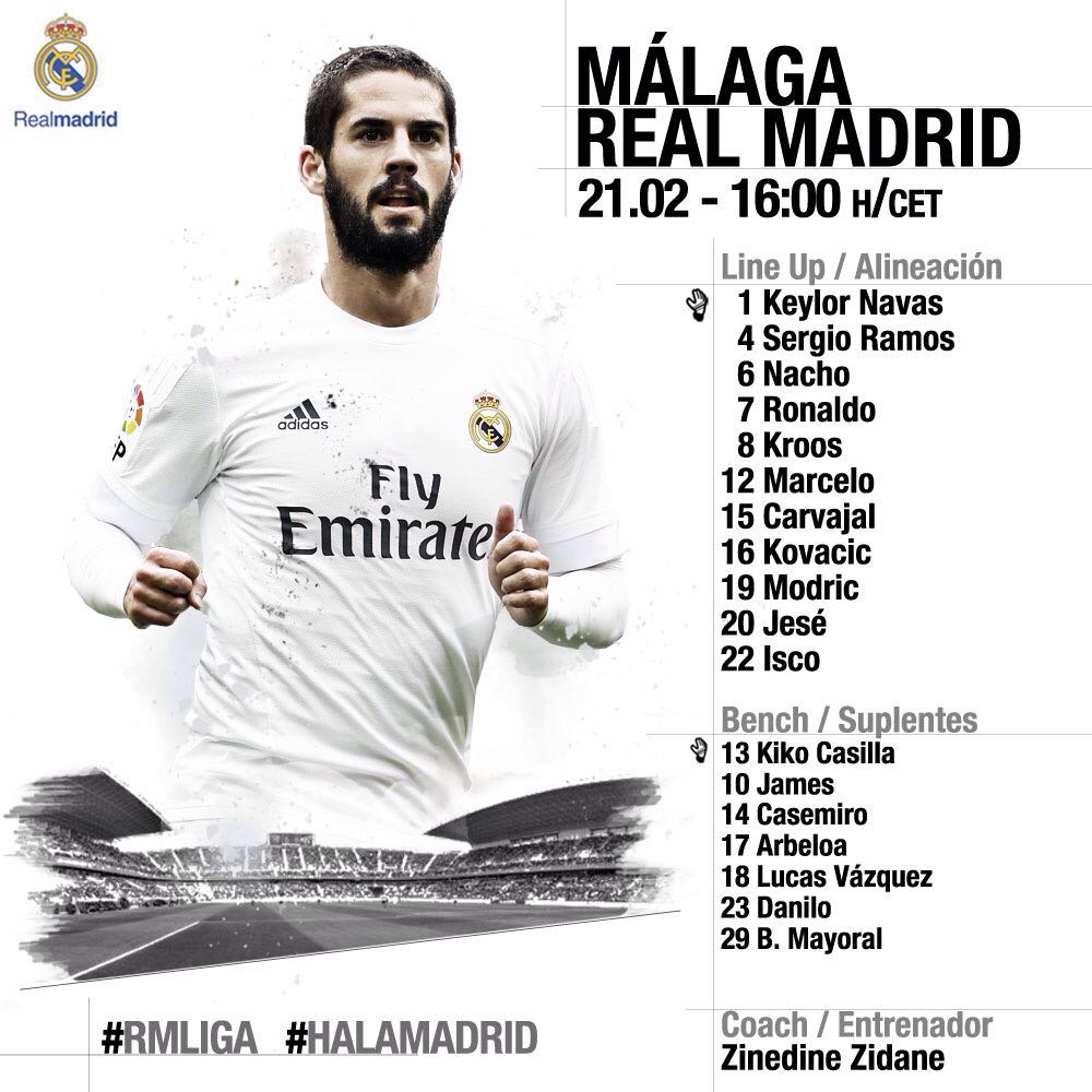 The teams are in! Here's our starting XI to face Málaga! 📝

#RMLiga #HalaMadrid