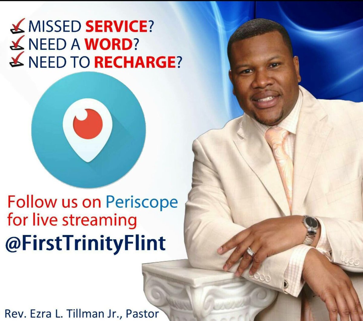 firsttrinitymbc's tweet photo. Cannot make service join us on periscope and worship with us!!! #firsttrinityflint https://t.co/2P4m3ntOxd