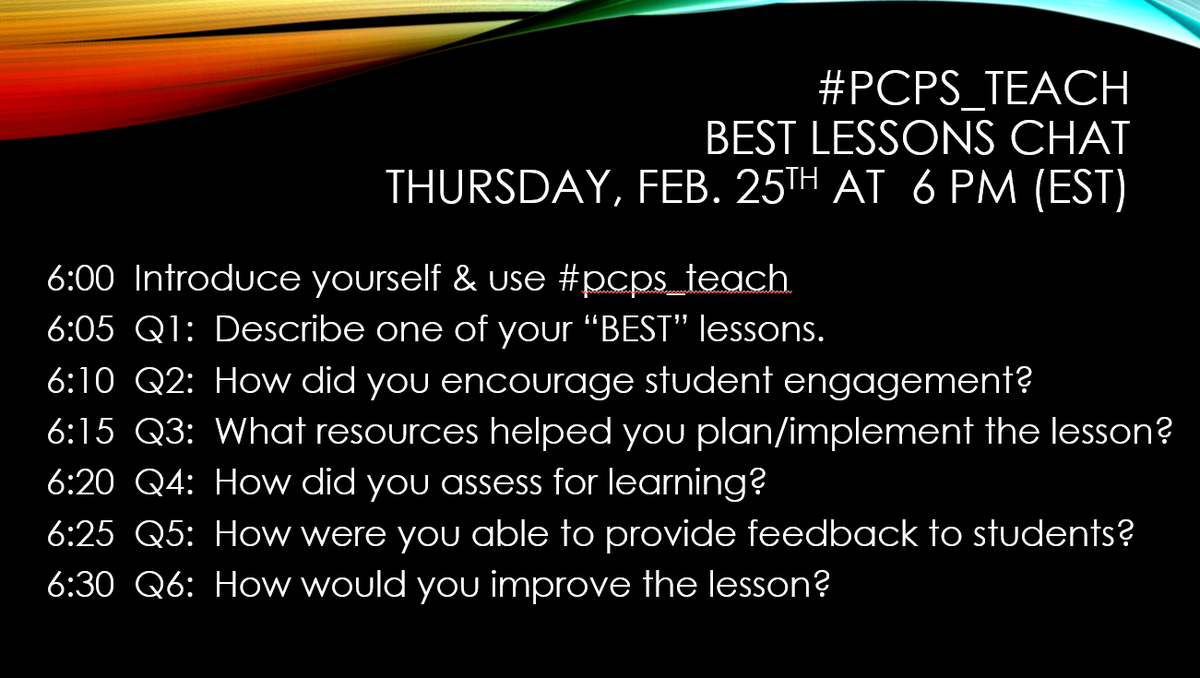 CyndiWms5's tweet photo. Join us for #pcps_teach chat on Thursday about "BEST" lessons 6 pm (EST)...to share best practices https://t.co/d0avN02pSt