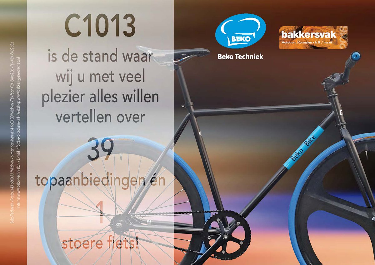 CooperatieBeko's tweet photo. Stands C1013, E1017 en D1021 @BAKKERSVAKNL met 'grenzeloze innovatie' van @BekoTechniek #beurskorting #BekoBike https://t.co/4WQIUbZbrL