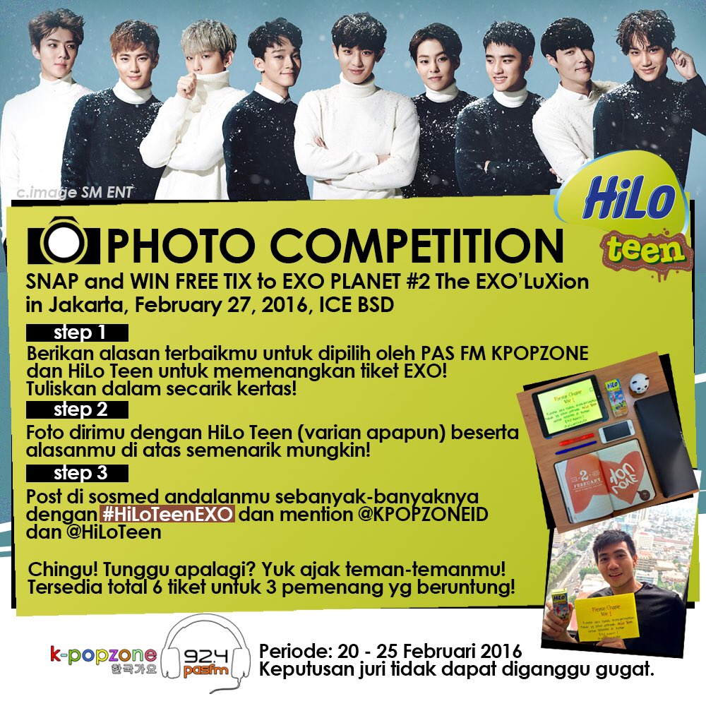 kpopzoneID's tweet photo. Jgn lewatkan kesempatan langka dapetin tiket gratis #EXOLUXIONinJKT dari #kpopzone dan @hiloteen ! #HiLoTeenEXO https://t.co/xWdmz5pkXY