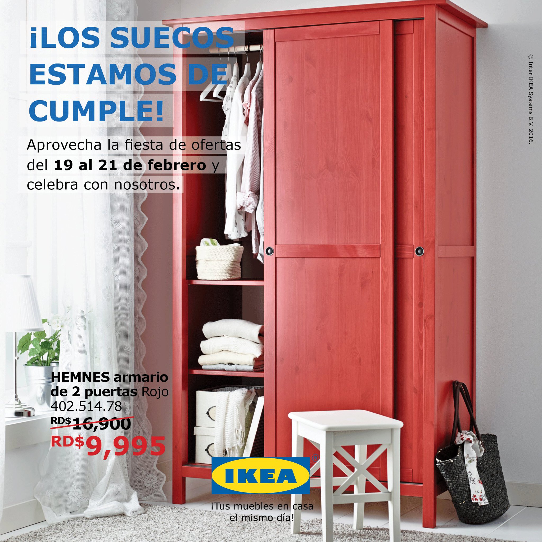 IKEA Dominicana on Twitter: "¡Hoy es el último día! Aprovecha oferta armario rojo HEMNES de 2 puertas. #AniversarioIKEA2016 https://t.co/cloKUj52Gd" / Twitter