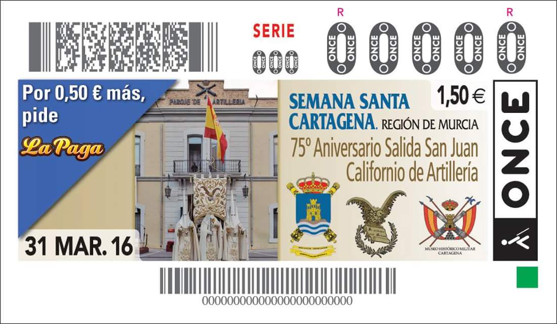 sanjuancali's tweet photo. Cupón conmemorativo del #75aniversario @ONCE_oficial  Imagen de Andrés Hernández Bouzada. Sorteo 31 de Marzo. https://t.co/YmMcKjecdT