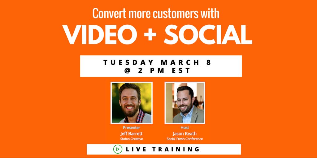 socialfresh's tweet photo. Thinking about video content this year?

Sign up for our live training on 3/8: https://t.co/6OcILhoPTh https://t.co/eS0LbEkrhM