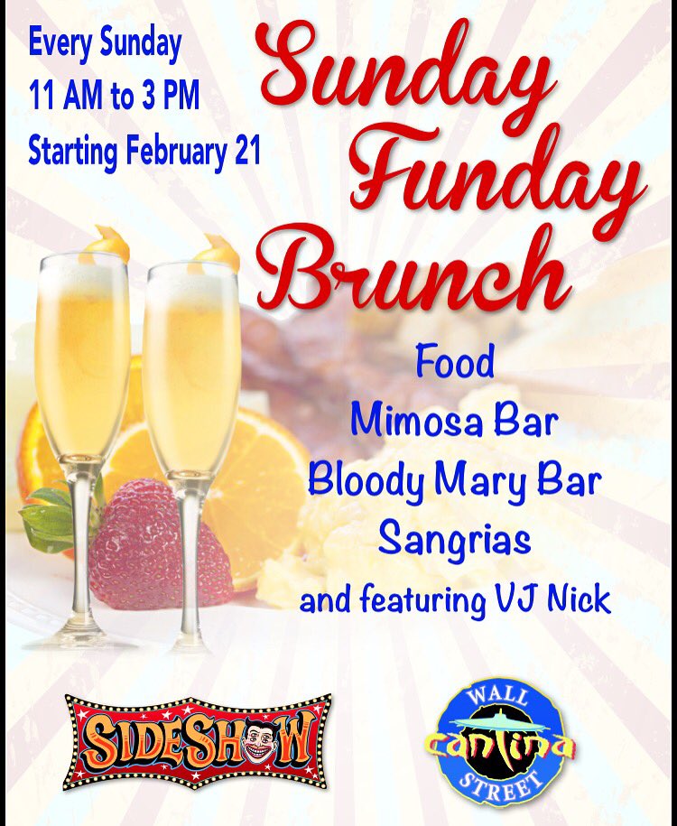 #sundayfunday #brunch is back with a new menu! Come to Cantina or <a href="/SideshowOrlando/">Sideshow</a>! #downtownorlando #sundaybrunch