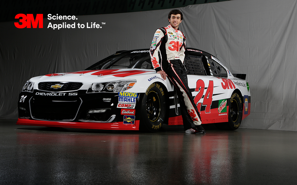 3M's tweet photo. Screeching tires. 

Rumbling engines. 

What helps keep #NASCAR drivers safe? #DAYTONA500 https://t.co/GlZvYC5ach https://t.co/KqY8fM4XYj