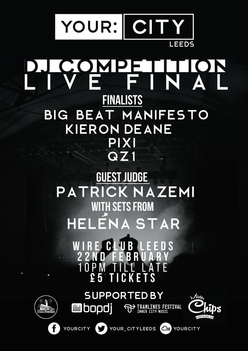 Shout out to <a href="/Your_CityLeeds/">Your: City Leeds</a> Tomorrow it's their Tramlines DJ comp final 
Full details >>> facebook.com/events/7764881…