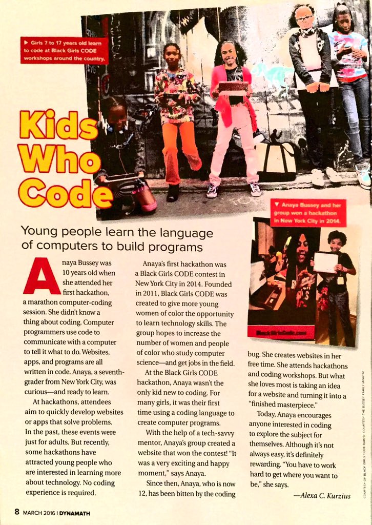 Anayabuss's tweet photo. featured in the March issue of @DynaMath @Scholastic Thank U @VolunteerBGCNY @ackurzius for sharing my story https://t.co/1eH8b3nKGf