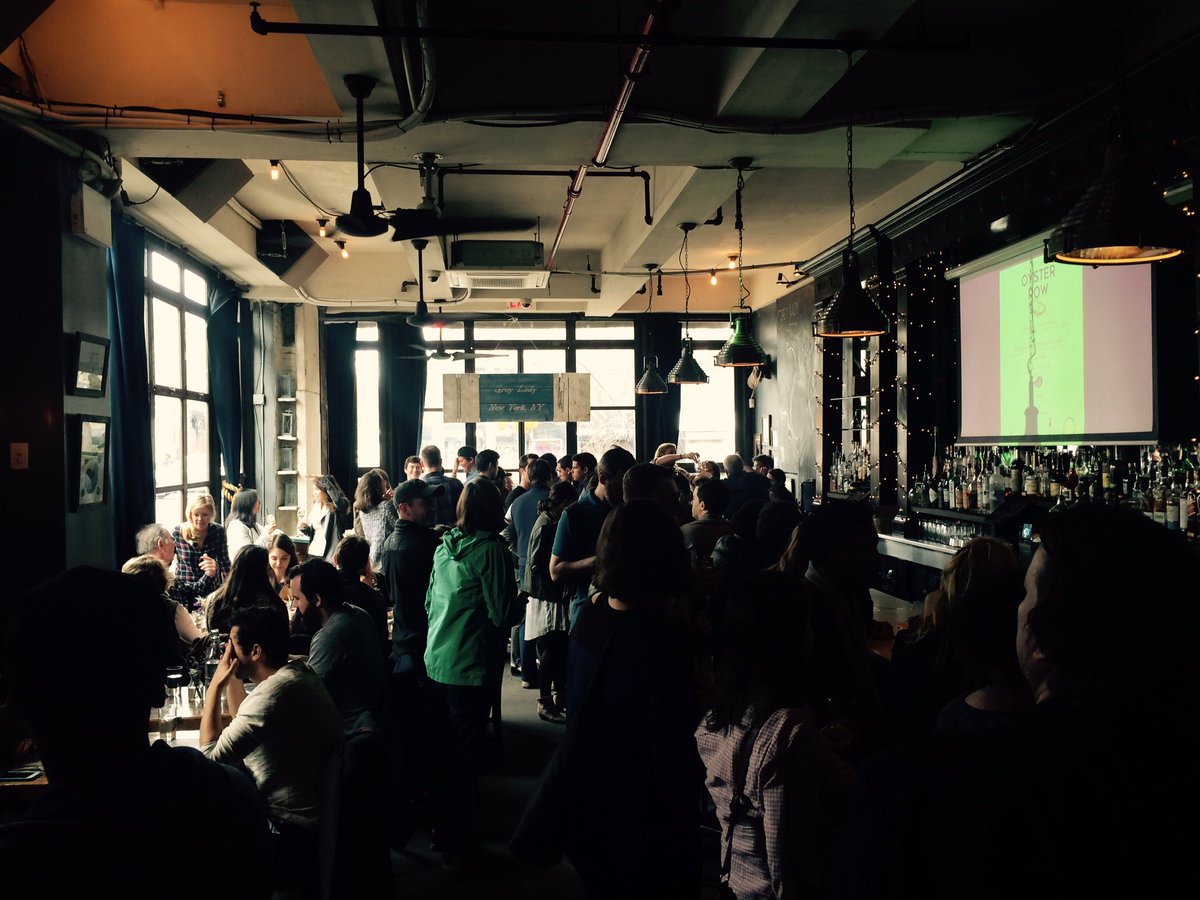 Scoping out the scene at <a href="/GreyLadyNYC/">GreyLadyNYC</a>, the oyster shucking competition is about to start! #OysterRow