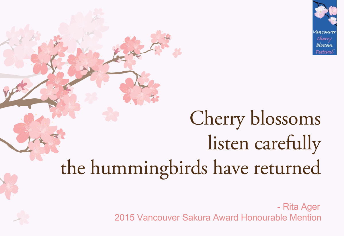 OfficialVCBF's tweet photo. This week's #SundayHaiku, is a #vcbf2015 Sakura Award Honourable Mention by Rita Ager from Coquitlam BC. #haiku https://t.co/9PpALJvqfj