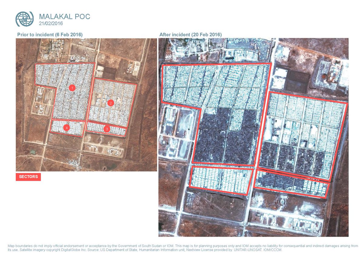 Satellite imagery of #Malakal PoC before/after incident on 17-18 Feb: bit.ly/24kYauQ. Thx <a href="/UNITAR/">UNITAR</a> 4 images.