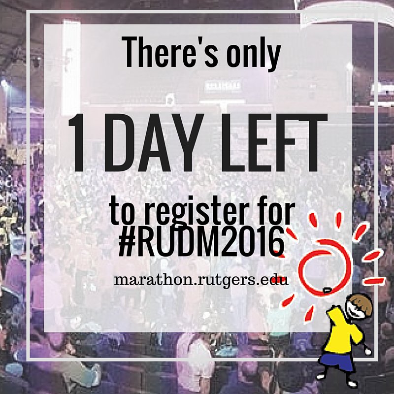 1 DAY UNTIL DANCER REGISTRATION CLOSES! 12 hours can change a life. #BeADancer #RUDM2016
bit.ly/DanceRUDM