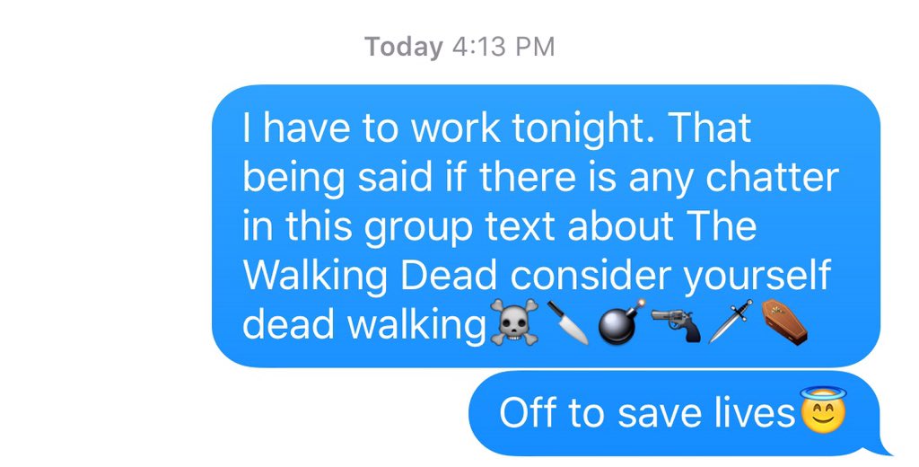 superstarwin777's tweet photo. That moment you have to threaten people with death on your way to work in the ER #RNstruggles #TheWalkingDead https://t.co/cxBSG3dVyt
