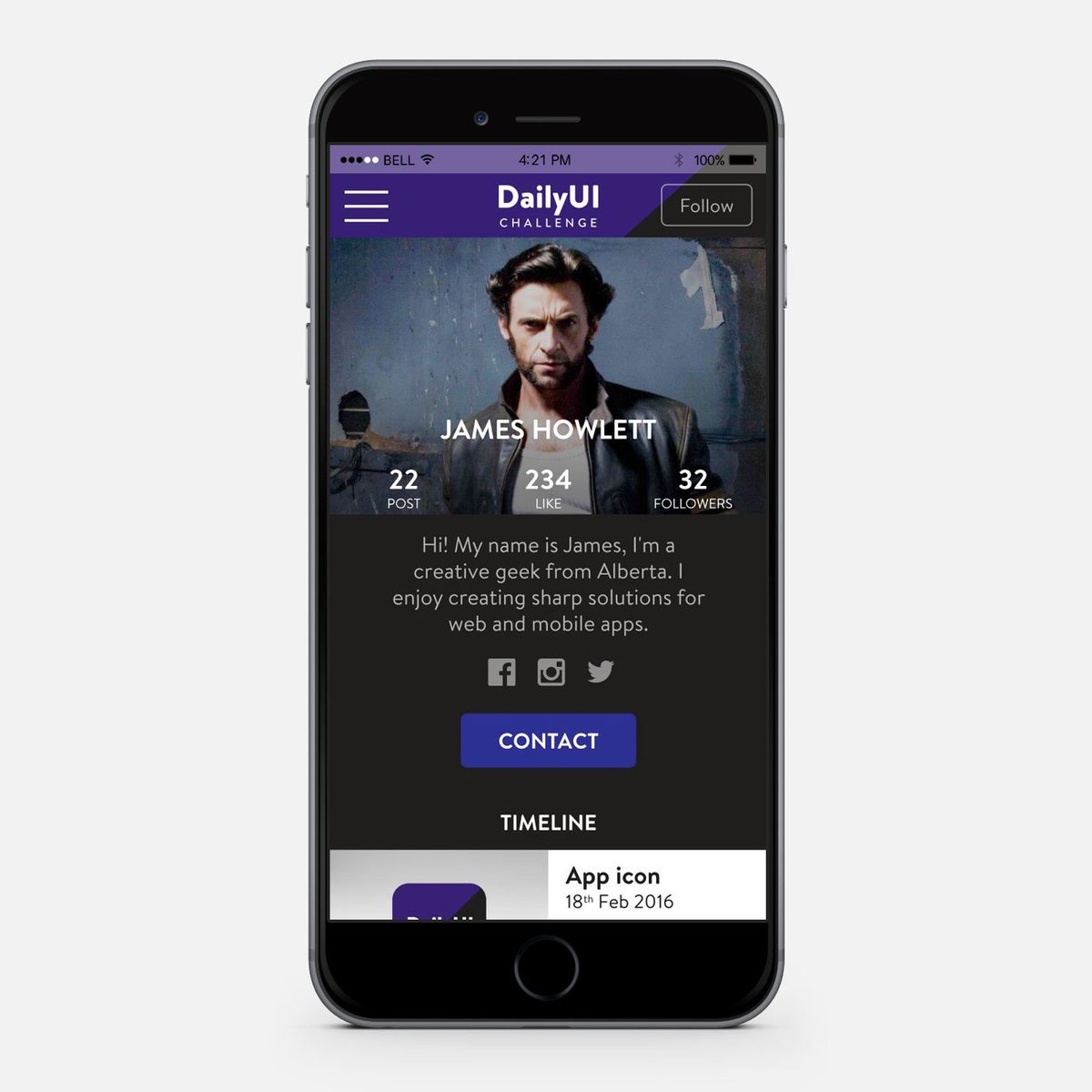 SimoPerinDesign's tweet photo. #dailyUI #006 - User profile https://t.co/QziYuLI8in