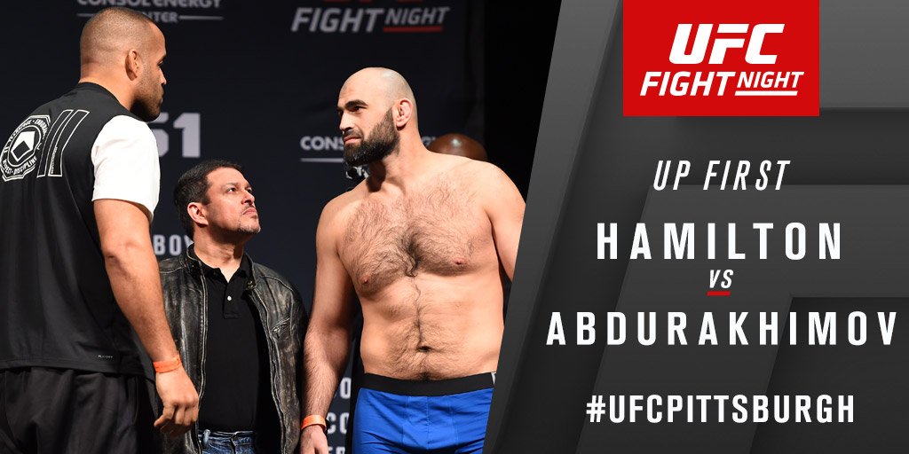UFCEurope's tweet photo. Heavyweights Anthony Hamilton vs Shamil Abdurakhimov get the #UFCPittsburgh prelims off to a start on @UFCFightPass! https://t.co/6NC2QzLY6h
