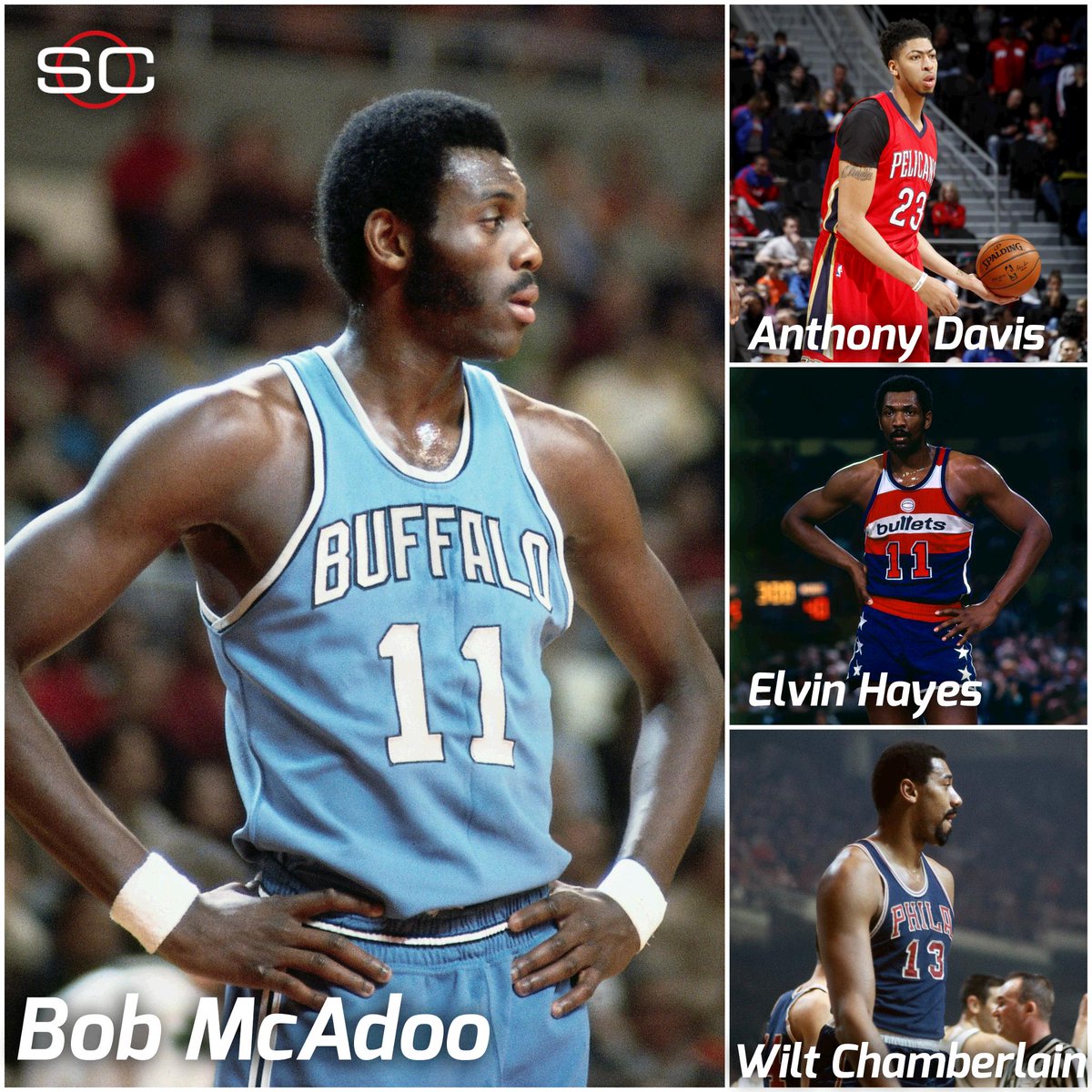 SportsCenter's tweet photo. Anthony Davis is the 2nd youngest player with 50 Points &amp; 20 Rebounds in a single game in NBA History. https://t.co/oflwy8wTmP