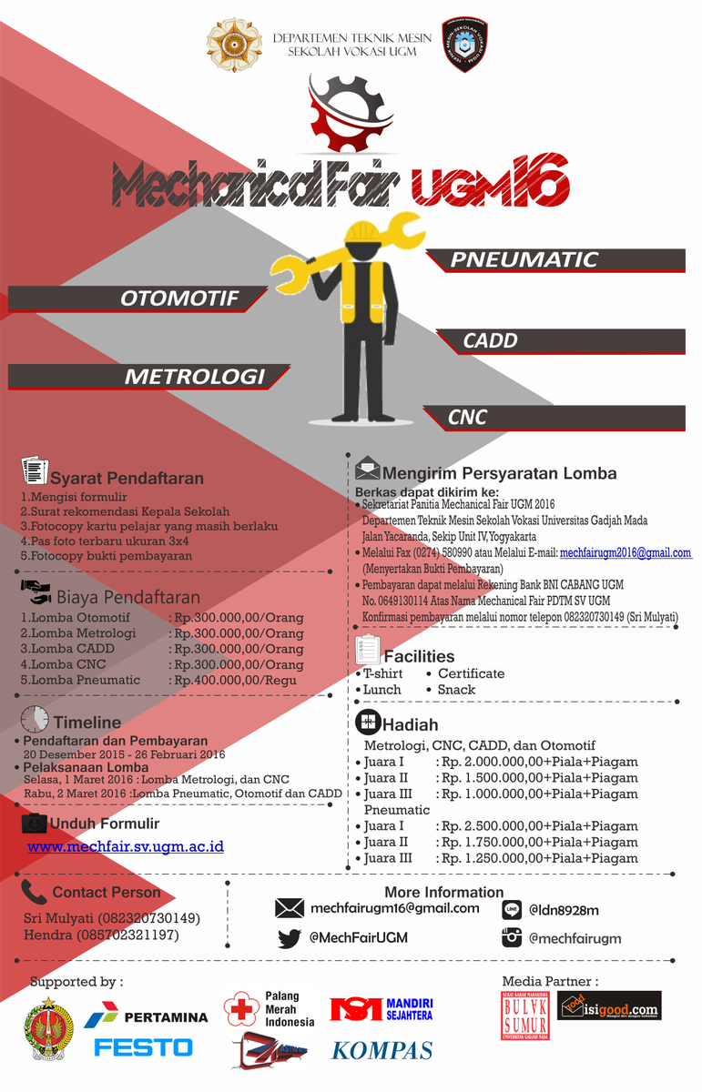 Daftarkan Sekolah Mu di <a href="/MechFairUGM/">Mechanical Fair UGM</a> ! 
More Info mechfair.sv.ugm.ac.id
#mechfairugm
<a href="/Smkn1Rembang/">SMK Negeri 1 Rembang</a> <a href="/SMKMuhPKL/">SMK MUH 1 PEKALONGAN</a>