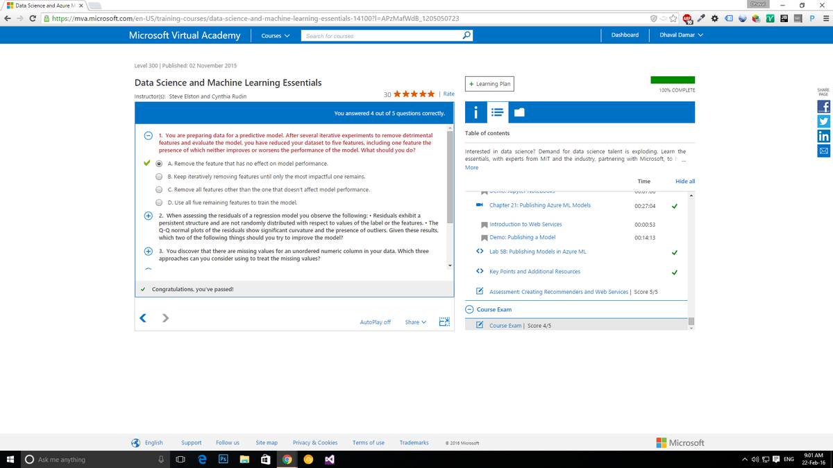 DNDamar's tweet photo. Completed Data Science and Machine Learning Essentials course !! #TechRewardsAML @msdev @MSTechRewards https://t.co/rn887LIwMf