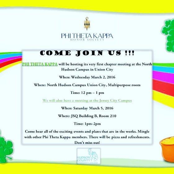 HCCCStudentGov's tweet image. #HCCCPTK will be hosting their first ever chapter meeting at North Hudson on March 2nd during college hour!