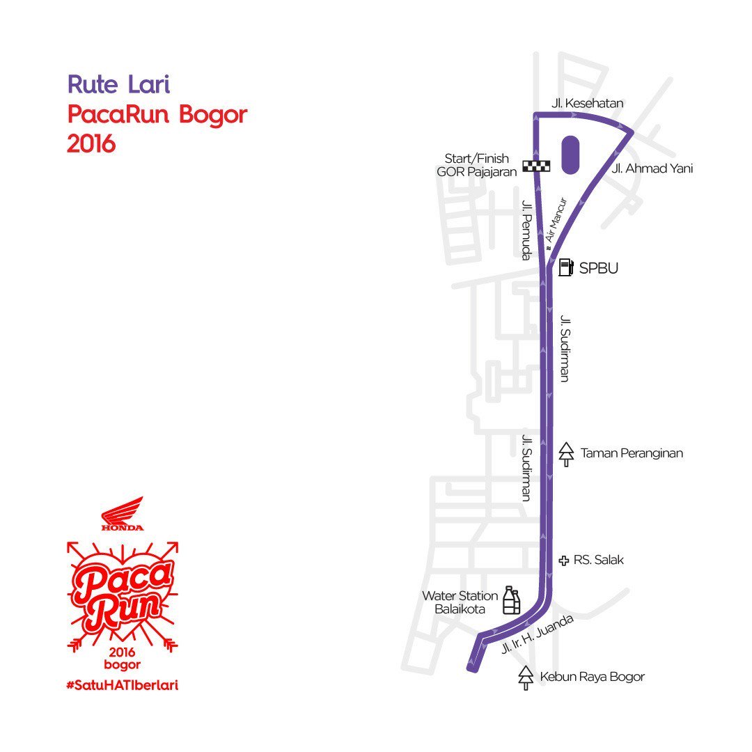 Cek nih rute Lari #pacaRUN2016 | 13 Maret - #SatuHATIberlari start at GOR Padjajaran Bogor | Info: <a href="/pacaRUN/">#pacaRUN2016</a>