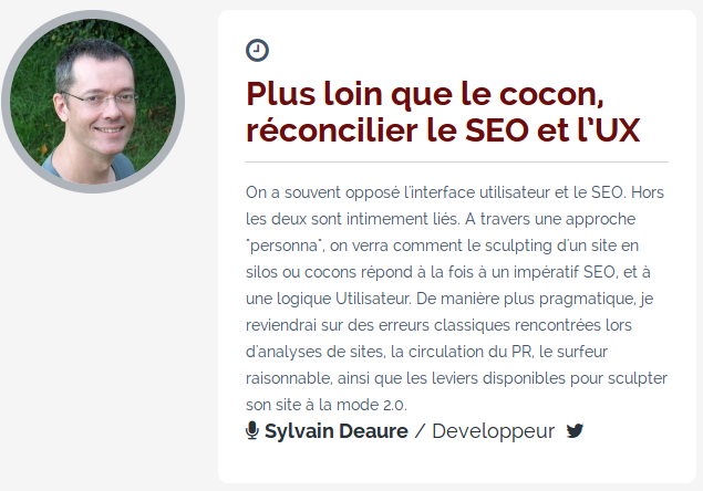 teknseo's tweet photo. "Plus loin que le cocon, réconcilier SEO et #UX" @SylvainDeaure à #Dijon le 11 mars #seo https://t.co/DIzv9bNAyz https://t.co/zeRLgkFJxc