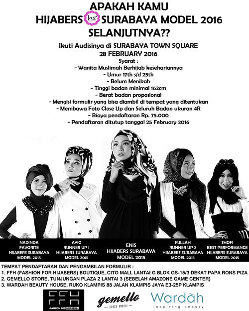 Ikuti audisi Hijabers Surabaya Model 2016 | 28 Feb’16 At Surabaya Town Square | Phone: 081222310038