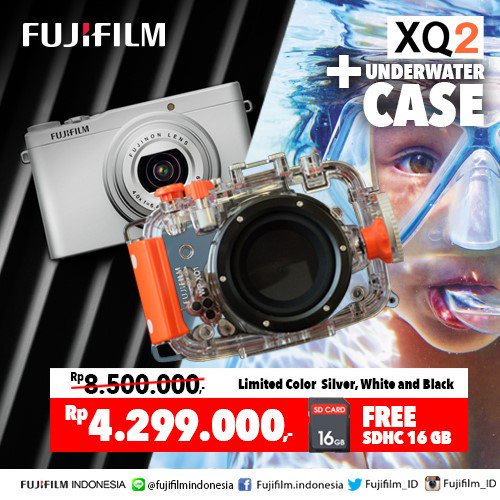 PROMO GILA DISKON 50% Fujifilm XQ2 + UNDERWATER CASE, jadi RP. 4.299.000. Info: 0315359175 line: @fujifilmindonesia
