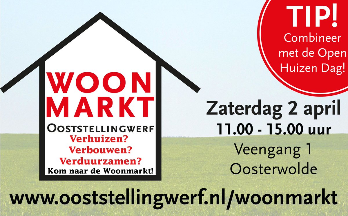 Verhuizen, verbouwen en/of verduurzamen? Kom naar de woonmarkt op 2 april! Voor meer info bit.ly/1SB6l1Y