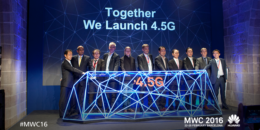 Huawei's tweet photo. Huawei opens massive commercial use era of 4.5G together w/ #global telecom operators https://t.co/uFIpj8Hv4s #MWC16 https://t.co/UfKBuPDdAU