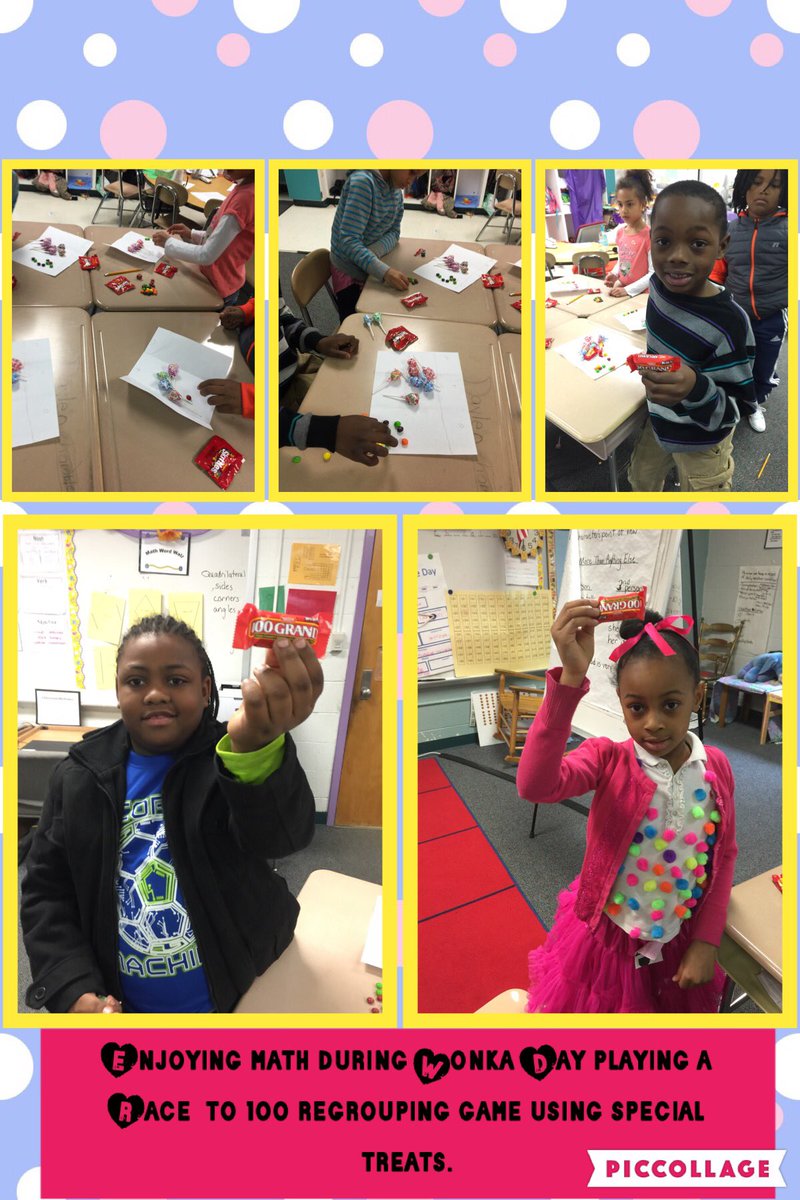 Jamilasgt's tweet photo. Enjoying math during Wonka Day playing a Race  to 100 regrouping game using special treats. https://t.co/fEoZCUmw6k