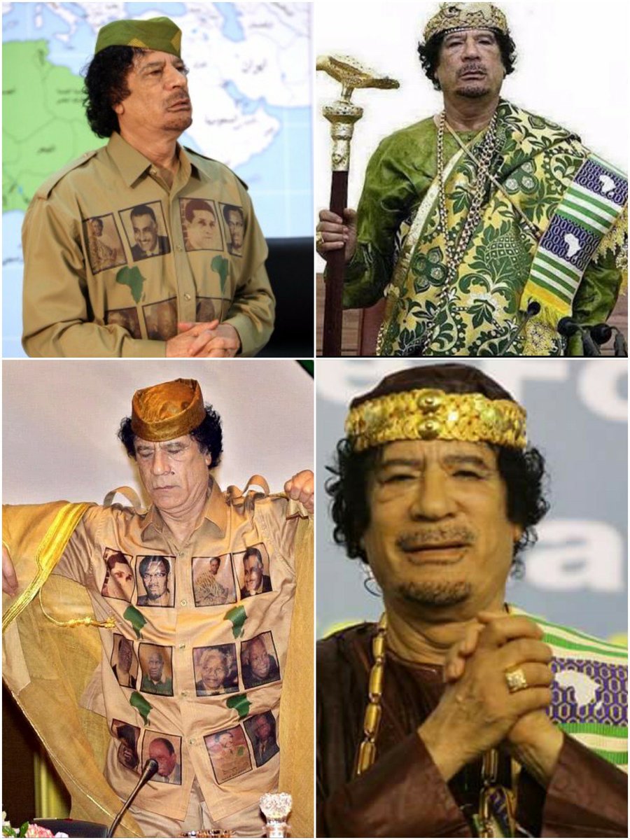 koyero's tweet photo. When making public appearances, Libya's Col. Muammar Gaddafi always ensured that an African map was on his attire. https://t.co/xahnFAEpJA