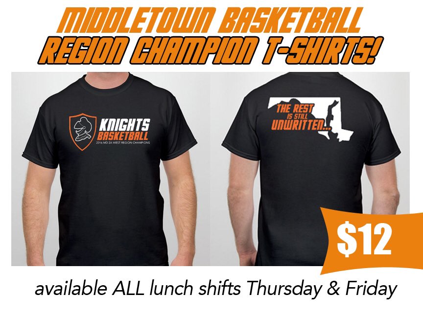 knightsbball's tweet photo. 2A West Region Champ shirts will be on sale during ALL lunch shifts Thursday &amp; Friday! @SectionMhs spread the word? https://t.co/oXnEwzGCkV