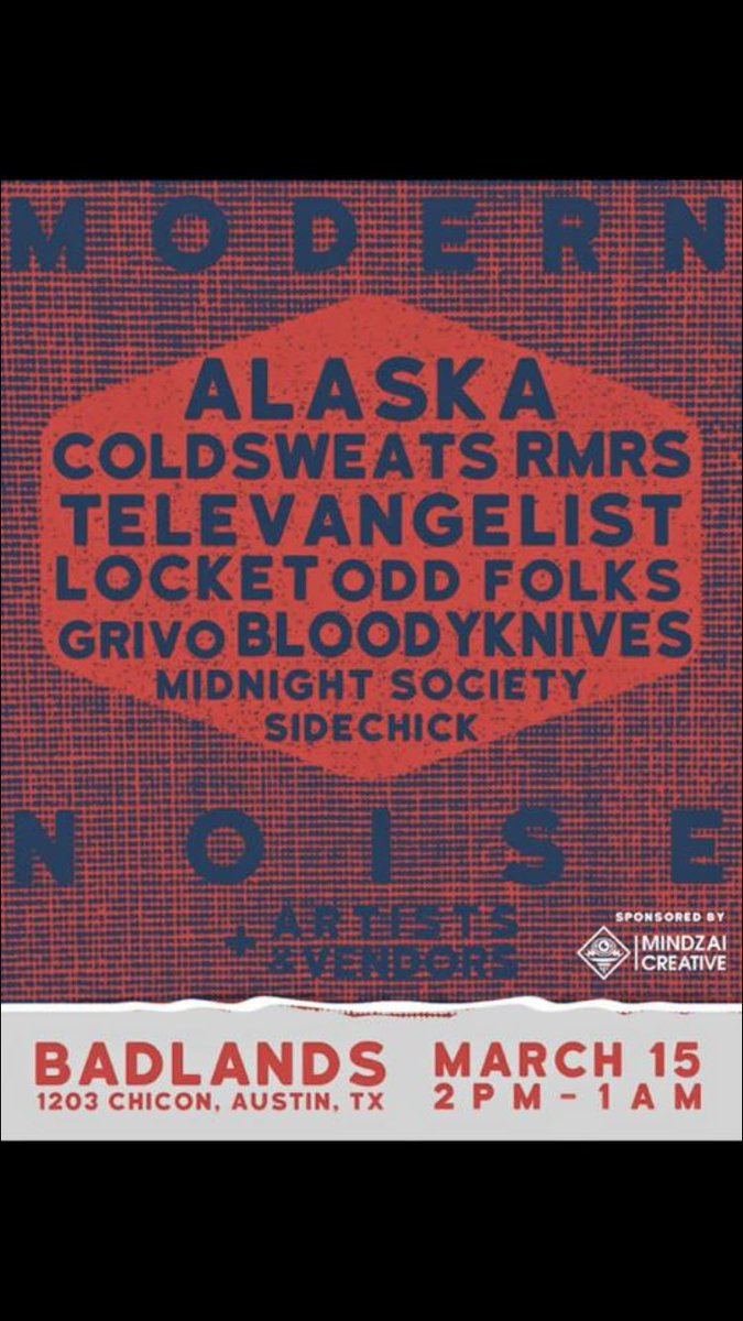 midnightsocTX's tweet photo. We're playing a @ModrnNoise showcase in Austin on the 15th. There's tons of good bands playing please come hang out. https://t.co/tZ3mEdeBJm