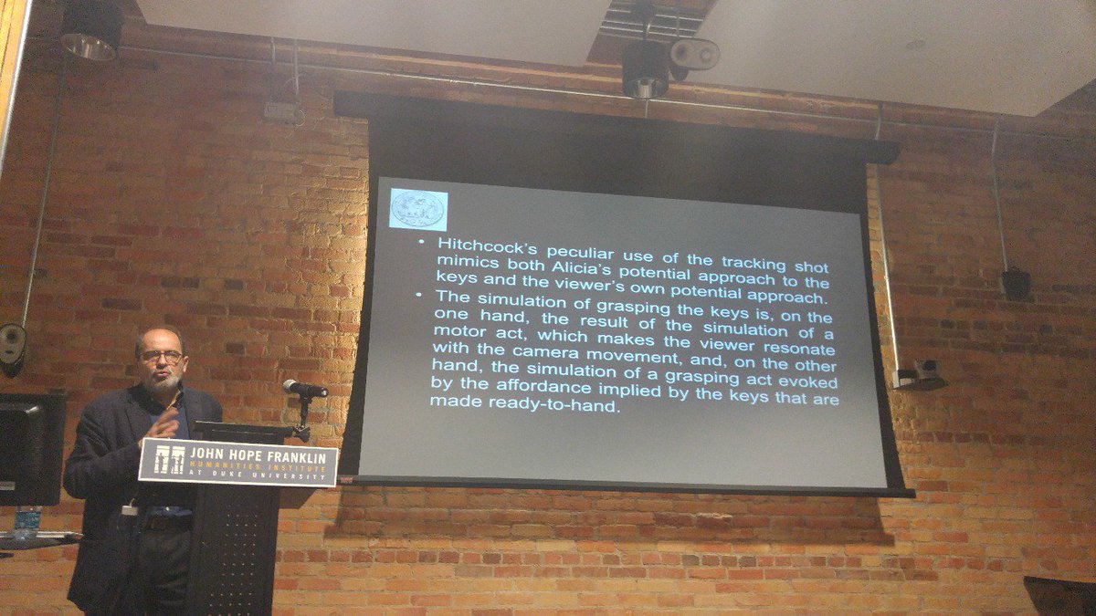 ThatInterested's tweet photo. Tracking shot from @AlfredHitchcock film used by Gallese to discuss cinematic language. #embodiedsimulation @DukeU https://t.co/5n4C2KFbsP