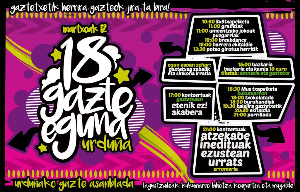 Badatorrela, badatorrela!
#18GAZTEEGUNA
Gazteok egina gazteontzat!
@topatu_eus @topagunea @4ehbt <a href="/Gaztetxie/">Azpeitiko Gaztetxie</a>