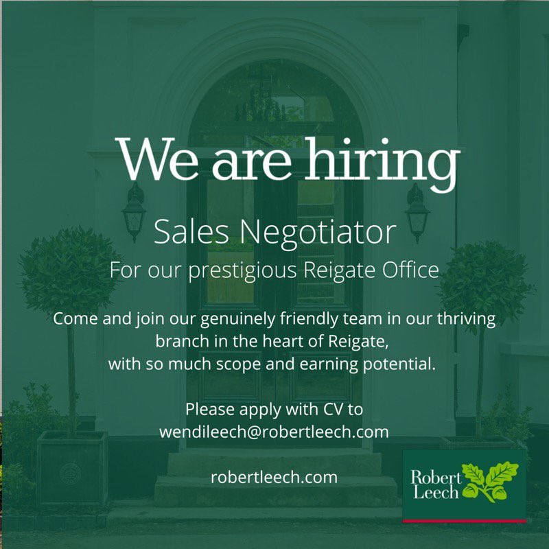 RobertLeechEA's tweet image. We are looking for a #negotiator to join our friendly, prestigious #reigate #estateagency Pls RT thank you :-) #jobs