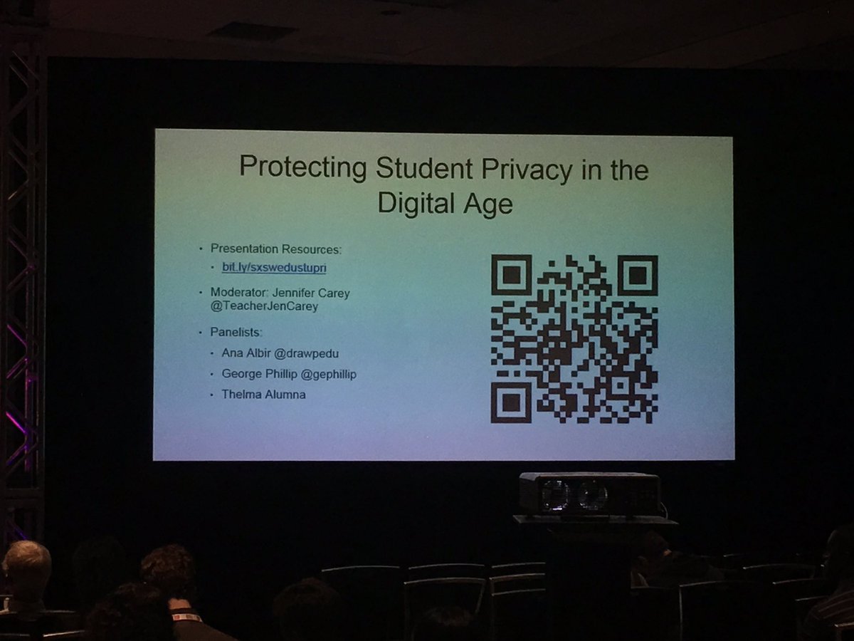 Student #privacy panel at #SXSWedu with @TeacherJenCarey @DrawpEdu @gephillip docs.google.com/document/d/1KP… #edtech