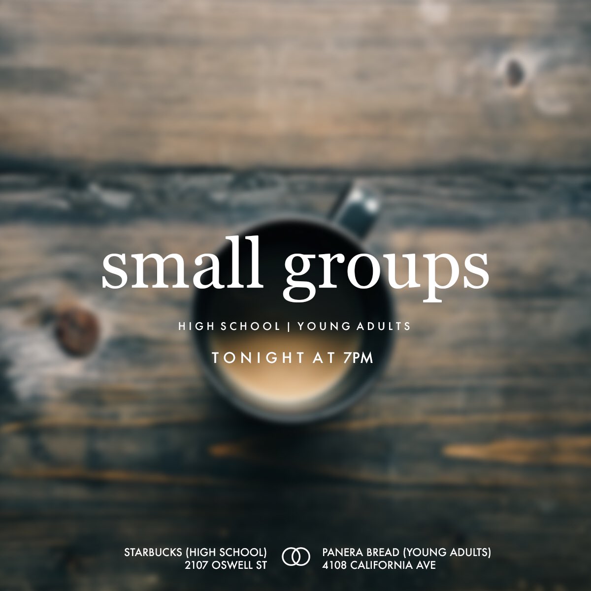 YoungChurch_'s tweet photo. Start your week off right! Bring a friend and come hang with us!
#smallgroups #ErasingHell https://t.co/0XvfhwTHgw