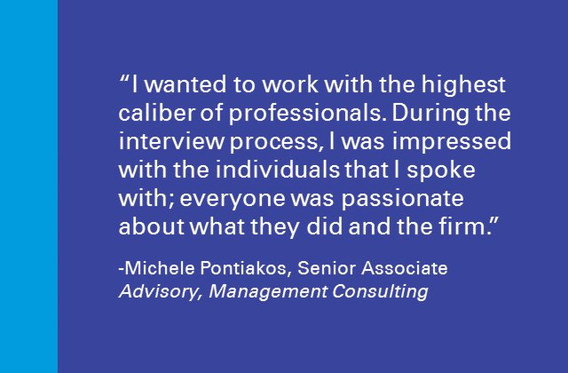 KPMGThrive's tweet photo. #WhyKPMG? #ManagementConsulting Sr Associate Michele Pontiakos says it's about #culture https://t.co/Gig9zoIetu https://t.co/6itRN4eo0T