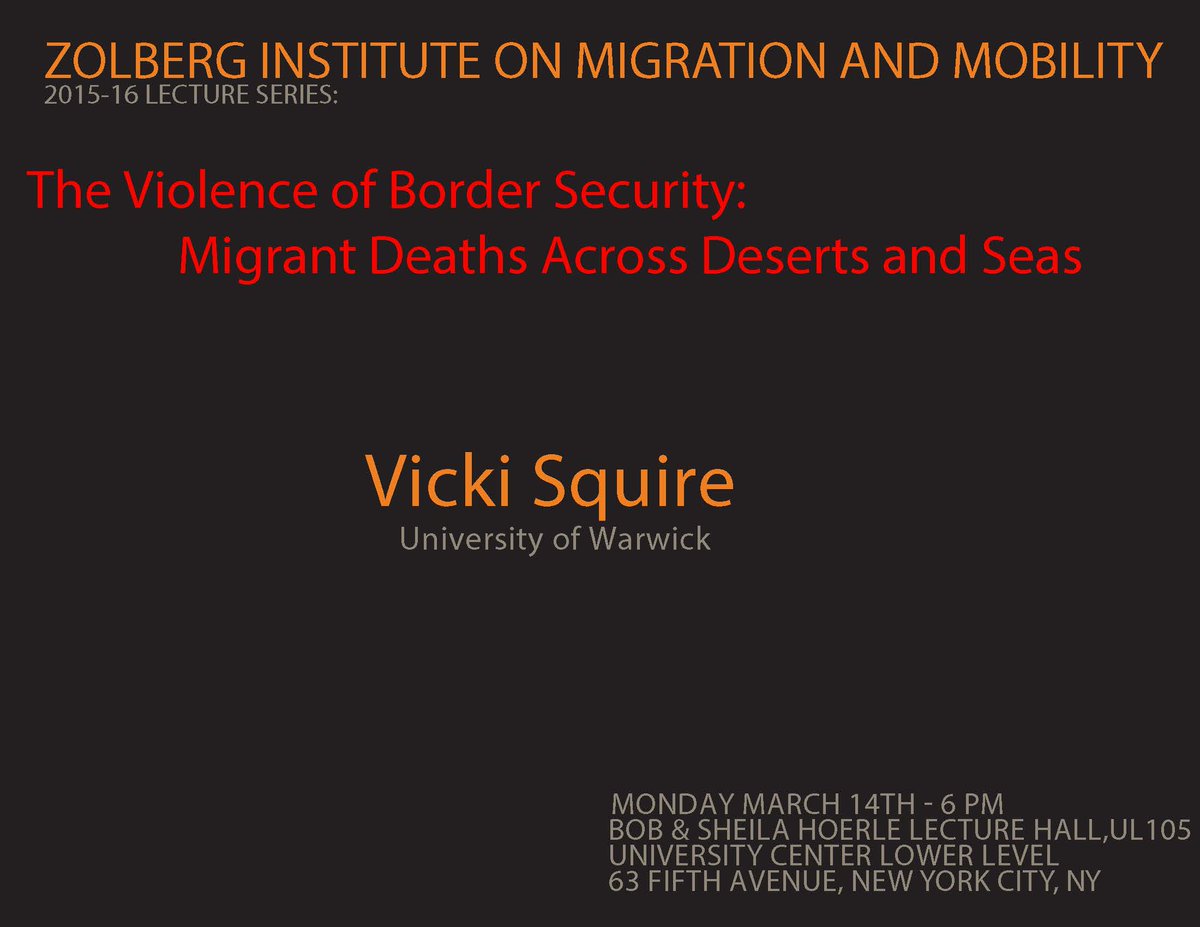 Vicki Squire's talk "The Violence of Border Security" 03/14 6pm <a href="/TheNewSchool/">The New School</a> goo.gl/LXQZD0