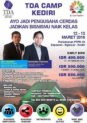 12 – 13 Maret TDA Camp ‘Ayo Jadi Pengusaha Cerdas, Jadikan Bisnismu Naik Kelas’ – <a href="/TDAkediri/">TDA KEDIRI</a> tangandiatas.com/12-13-maret-td…