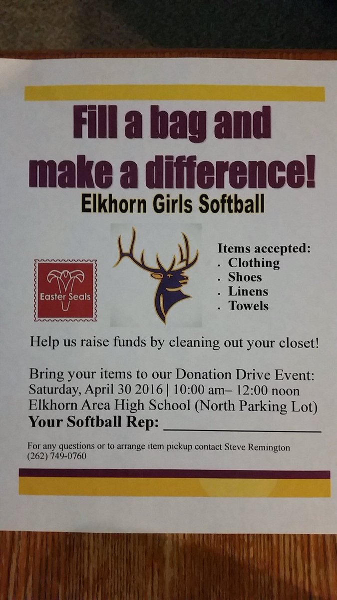 Help support Elks Softball by donating clothes! Talk to a softball player or Coach Remington about picking them up.