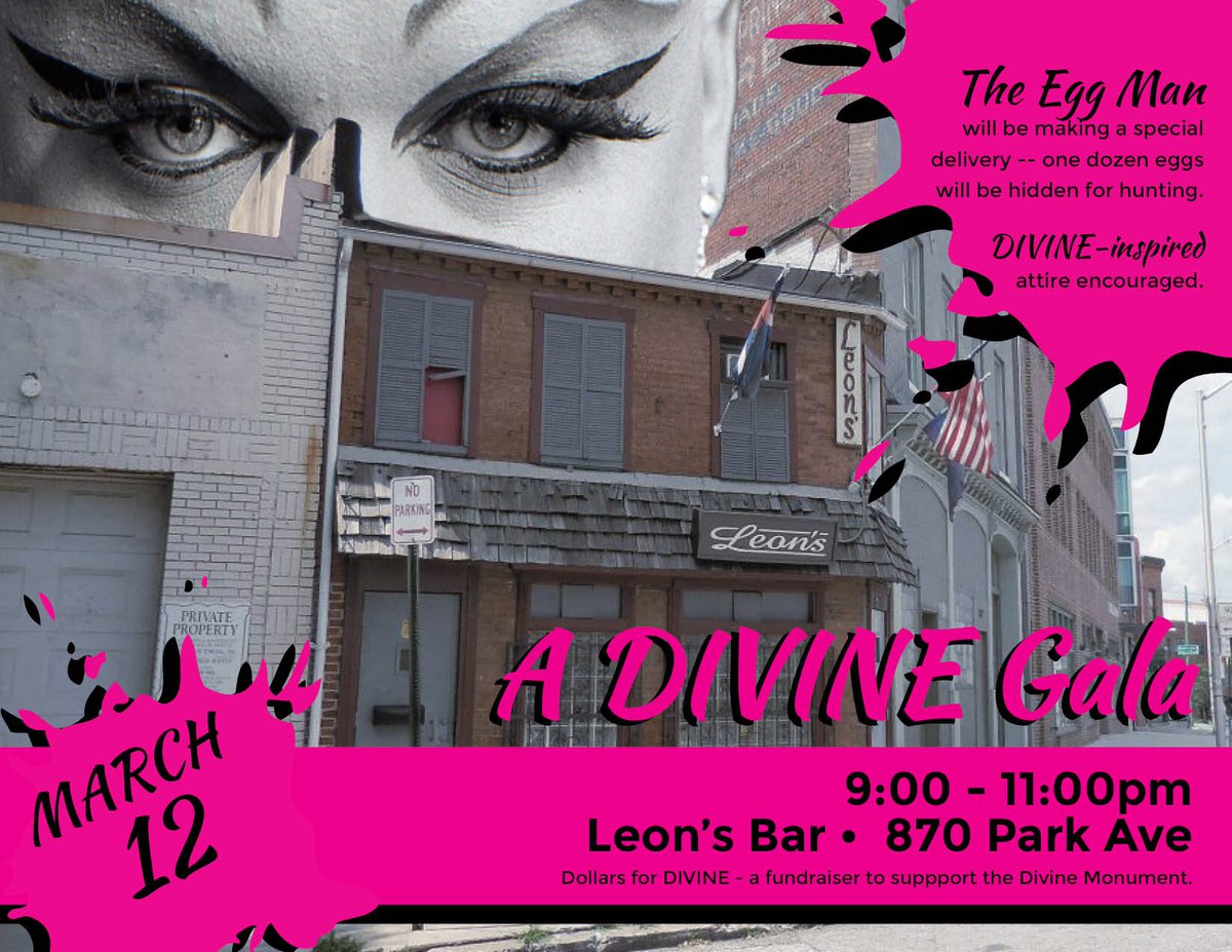 divinemonument's tweet photo. Join us Mar. 12 at Leon’s for A #DIVINE Gala to support the #DivineMonument! #PinkFlamingos #JohnWaters https://t.co/SUTp9JWz38