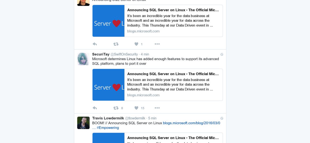 arcadio_g_s's tweet image. So this is my timeline... #SQLServerOnLinux