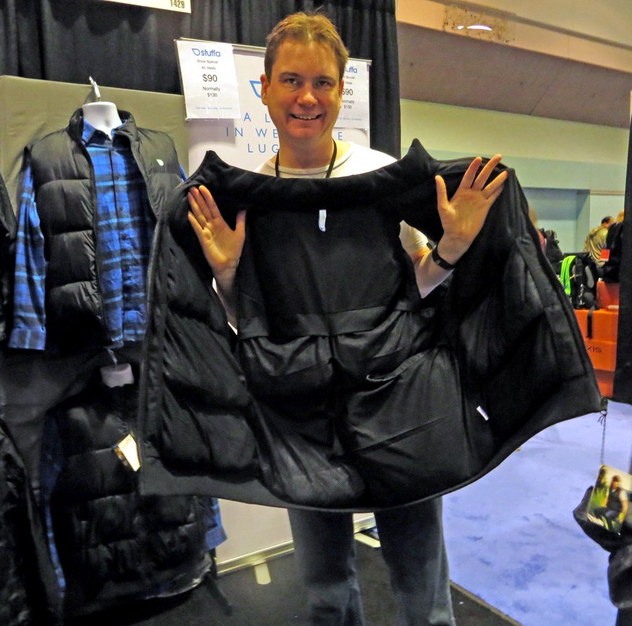 lovetravelingto's tweet photo. Great time at the SF/Bay Area Travel Show this weekend. Loved this vest-Wearable Luggage #travelingsisters #stuffa https://t.co/KvtJ5ct6UI