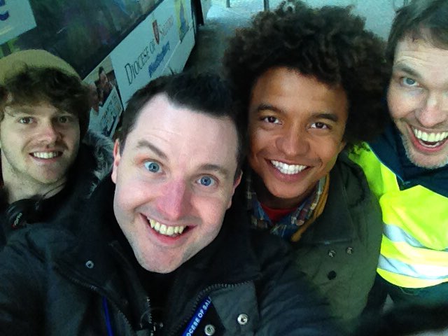 FatherFrankie's tweet photo. W Radzi, Dave & Sam from #BBC 'Songs of Praise' team @ #MercyBus last sat at Tesco,Bury #PriestSelfie #NextStopMercy https://t.co/gKW5Q1UEf7