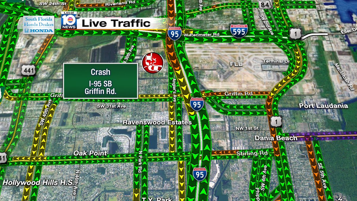 CRASH: I-95 SB & Griffin Rd.  Expect Delays #TRAFFIC https://t.co/6qG0m8IStH