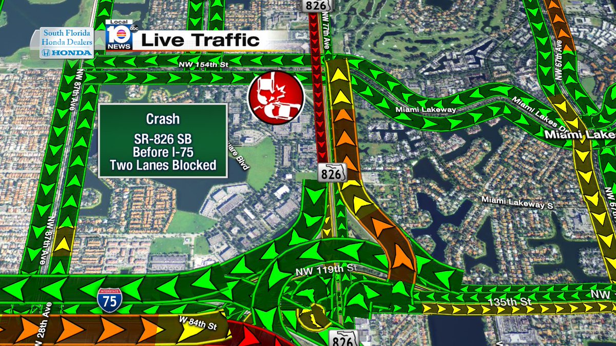 CRASH: SR-826 SB right before I-75, two lanes blocked. Expect Delays.  #TRAFFIC https://t.co/3XK8km26Jf