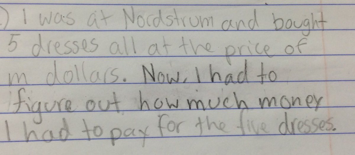 c_karam03's tweet image. Writing word problems demonstrating algebraic expressions #5thmath #mathwriting