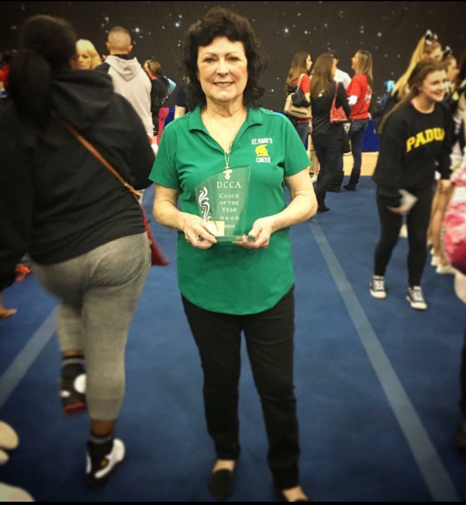 SaintMarksHS's tweet image. Congratulations to Speak"mom" on being named 2016 Cheerleading Coach of the Year! #ATP